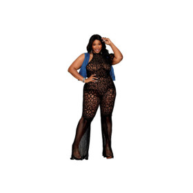 bodystocking en dentelle au crochet sans couture, grande taille, résille noire 